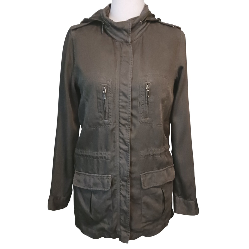 Soft Joie Womens Olive Green Utility Field Jacket S Hooded Drawstring‎ Waist